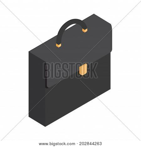 Black briefcase with gold clasp for business people isolated on white background. Businessmen element of formal look vector illustration. Office employees indispensable accessory for everyday.