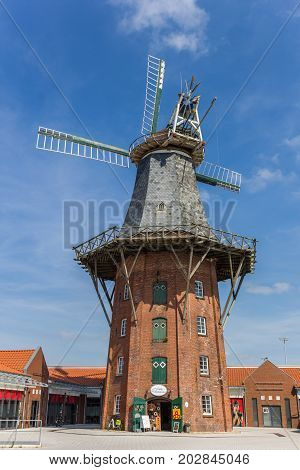 NORDEN, GERMANY - JULY 18, 2017: Shop in a historical windmill in Norden, Germany