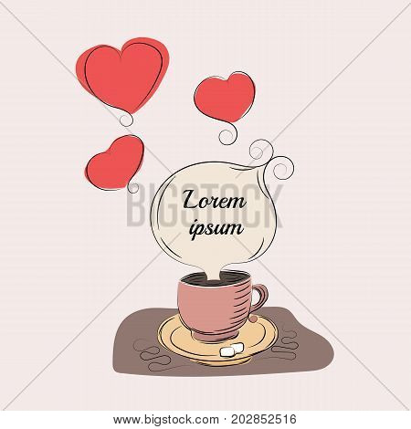 A cup of coffee with an inscription. Hand drawing.