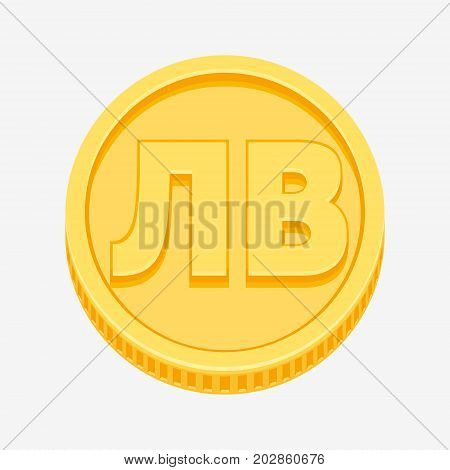 Bulgarian lev currency symbol on gold coin, money sign vector illustration isolated on white background