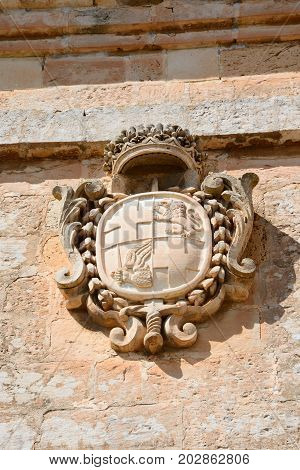 Coat of arms on the Town Gate Mdina Malta Europe.