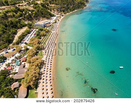 Aerial  View Of Porto Zorro  Azzurro Beach In Zakynthos (zante) Island, In Greece