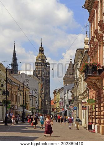 People Are Walking By Mlynska Street In Kosice, Slovakia