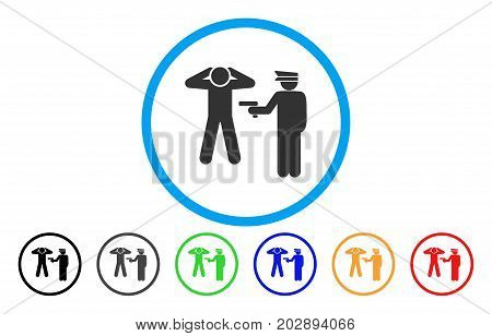 Arrest rounded icon. Vector illustration style is a grey flat iconic arrest symbol inside a circle. Additional color variants are black, grey, green, blue, red, orange.