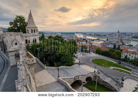 Halaszbastya Fisherman Bastion And Budapest City Skyline, Budapest, Hungary