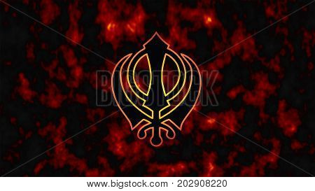 The main symbol of the religion of the Sikhs - the Khanda on the background of fire.