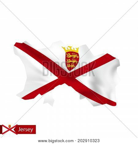 Jersey Map With Waving Flag Of Country.