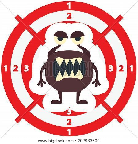 Target with brown monster flat style on white background for children game, medical poster, hellowen party. Vector Illustration