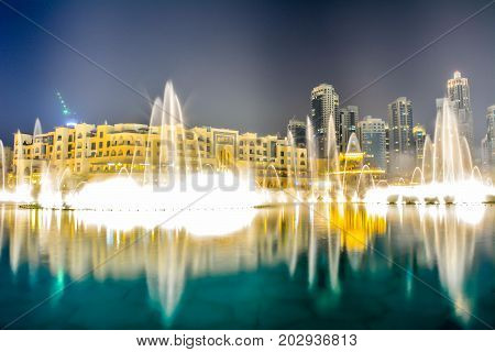 DUBAI, UNITED ARAB EMIRATES - 05 September, 2017: Burj Khalifa tower. This skyscraper is the tallest man-made structure in the world, measuring 828 m. Completed in 2009. September 05, 2017 Dubai, UAE