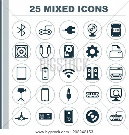 Hardware Icons Set. Collection Of File Scanner, Music, Hdd And Other Elements