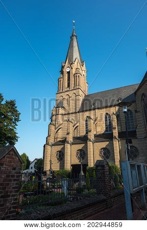 Marienkirche in Gusdorf near Grevenbroich in the evening sun
