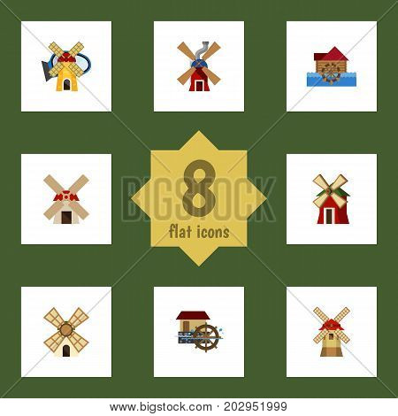 Flat Icon Alternative Set Of Watermill, Wheel, Wind Energy And Other Vector Objects