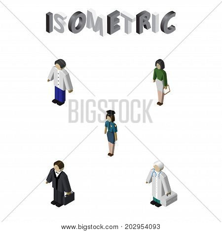 Isometric Human Set Of Policewoman, Male, Pedagogue And Other Vector Objects