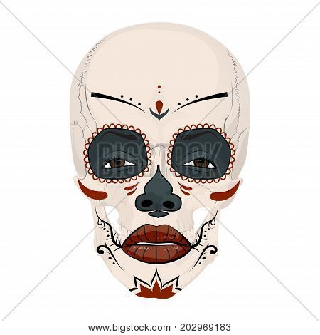 Mexican skull girl in tattoo style with traditional make-up