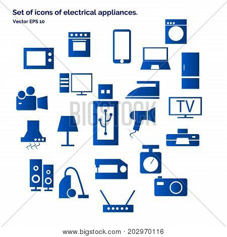 A set of icons of electrical appliances.