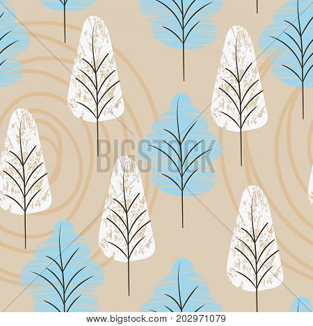 Seamless pattern with trees in calm shades for printing on fabrics and wallpaper.