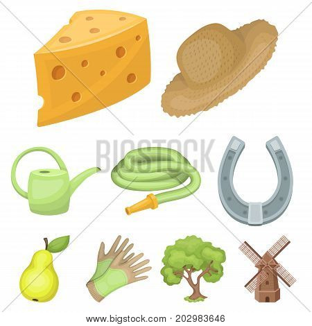 Set of pictures about gardening. Village, vegetable garden, garden, ecology.Farm and Gardening icon in set collection on cartoon style vector symbol stock web illustration.