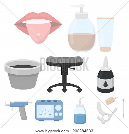 Tattoo studio set icons in cartoon style. Big collection of tattoo studio vector symbol stock