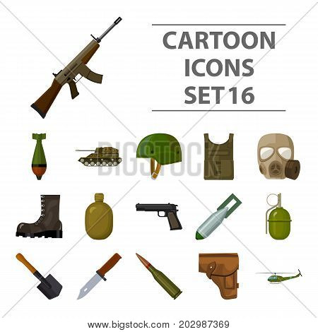 Military and army set icons in cartoon style. Big collection of military and army vector symbol stock
