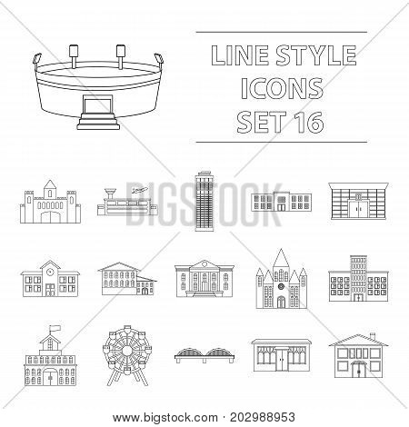 Building set icons in outline style. Big collection of building vector symbol stock