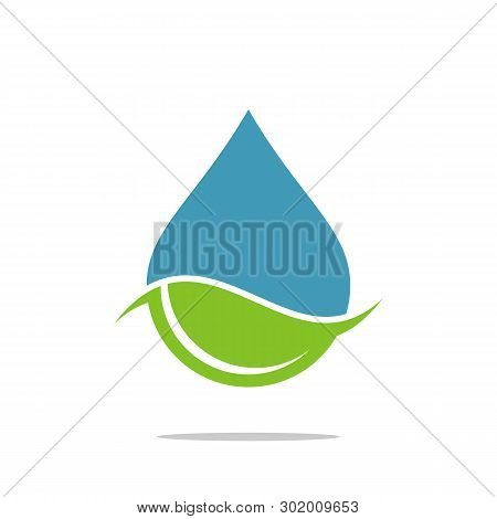Drop Water With Green Leaf Logo Template