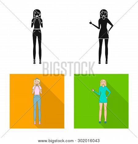 Vector Design Of Posture And Mood Sign. Set Of Posture And Female Vector Icon For Stock.