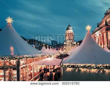 Chtristmas Market In Berlin, Square Composition, Toned Image