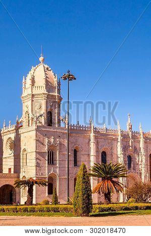Lisbon, Portugal Landmark Jeronimos Monastery Or Hieronymites Monastery Sunset View