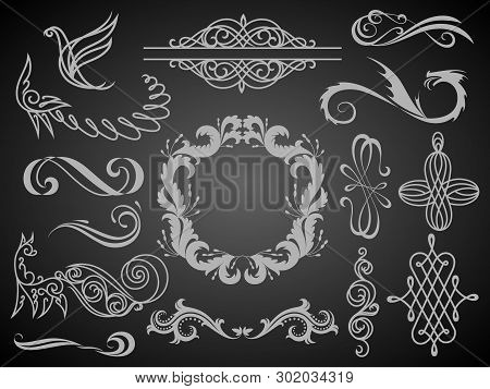 Set Of Vintage Decorations Elements.flourishes Calligraphic Ornaments And Frames With Place For Your
