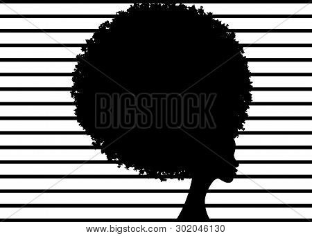 Curly Afro Hair, Portrait African Women , Dark Skin Female Face With Curly Hair Afro, Silhouette Eth