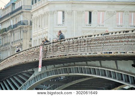 Paris, France,10/27/2015 Illustrative Editorial  View Of The Bridge Of Leopold Sedar Sengore In Pari