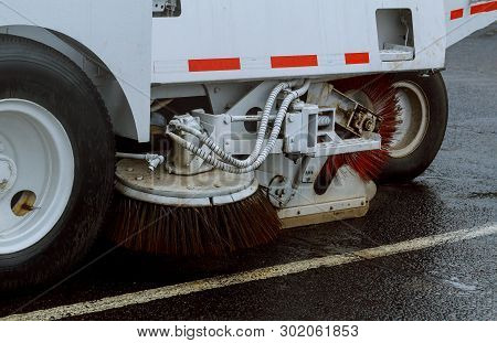 Car Street Sweeper Machine Cleaning In The Road Cleaning Asphalt