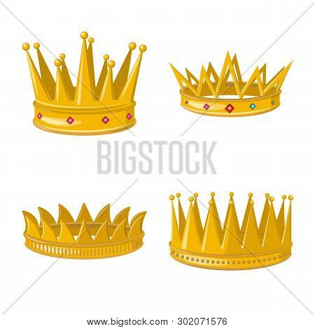 Vector Design Of Monarchy And Gold Logo. Set Of Monarchy And Heraldic Vector Icon For Stock.