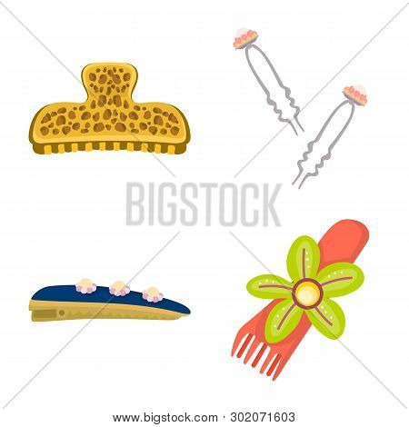 Vector Design Of Barrette And Hair Icon. Set Of Barrette And Accessories Vector Icon For Stock.
