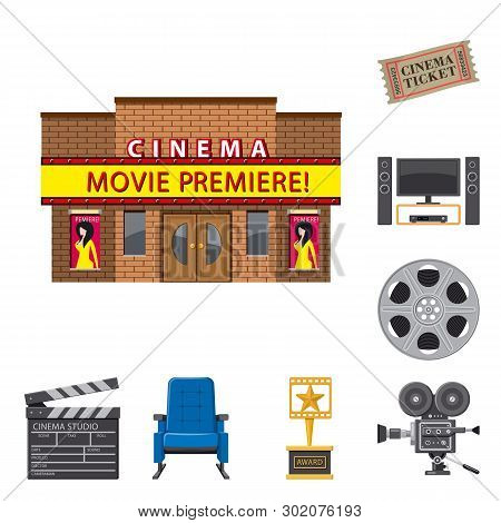 Vector Design Of Cinema  And Theater Symbol. Set Of Cinema  And Entertainment Vector Icon For Stock.