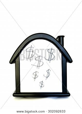 House With A Dollar Sign. Sale Of Immobility, Wealth In The House, Earnings At Home