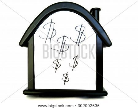 House With A Dollar Sign. Sale Of Immobility, Wealth In The House, Earnings At Home