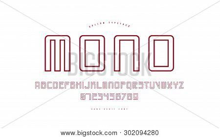 Hollow Monospaced Sans Serif Font In Cyber Style. Letters And Numbers For Sci-fi, Cosmic Logo And Em
