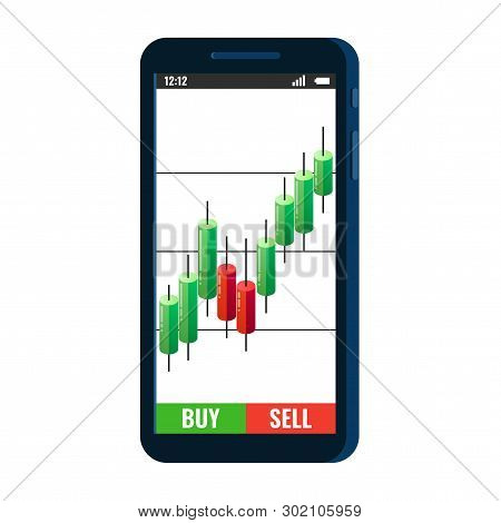 Forex Trade Candlestick Graph On Smartphone Screen With Speech Bubbles Buy And Sell Vector Illustrat