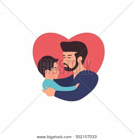 Father And  Son Hugging. Father's Day Card About Mother's Love And Care. Vector Illustration For You