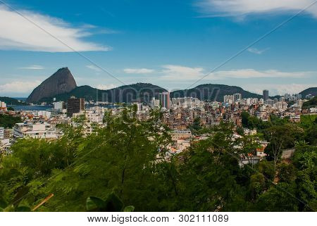 Beautiful Landscape With A View Of The Sea And The Sugarloaf Mountain. Pao De Acucar. Rio De Janeiro