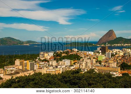 Beautiful Landscape With A View Of The Sea And The Sugarloaf Mountain. Pao De Acucar. Rio De Janeiro