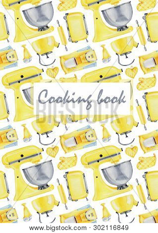 Cooking Bookl With  Hand Draw Pattern Of Utensil  For Kitchen
