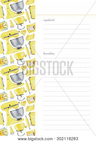 Cooking Bookl With  Hand Draw Pattern Of Utensil  For Kitchen