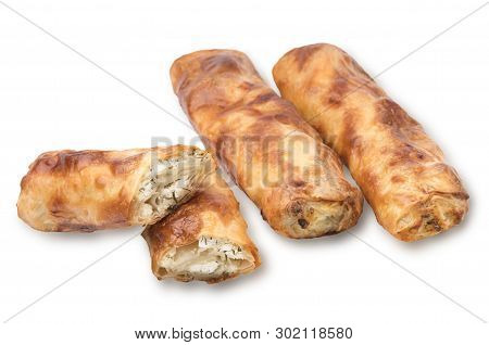 Baking From Puff Pastry, Vertuta Or Placinda With Cottage Cheese And Cheese, Served With Sour Cream.