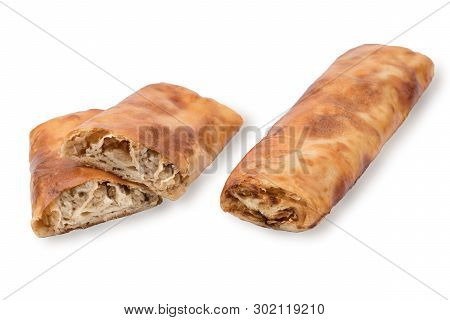 Baking Puff Pastry With Fresh Cabbage, Cut One Dough. Isolated On White Background