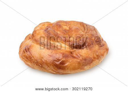Baking From Puff Pastry, Vertuta Or Placinda With Cottage Cheese And Cheese, Isolated On A White Bac