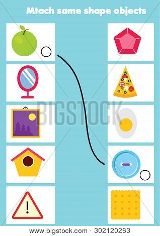 Educational Children Game. Matching Game Worksheet For Kids. Match Objects With Same Shapes. Learn G