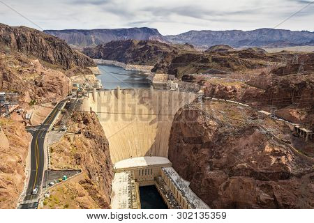 Hoover Dam In The Black Canyon Of The Colorado River, On The Border Between The U.s. States Of Nevad
