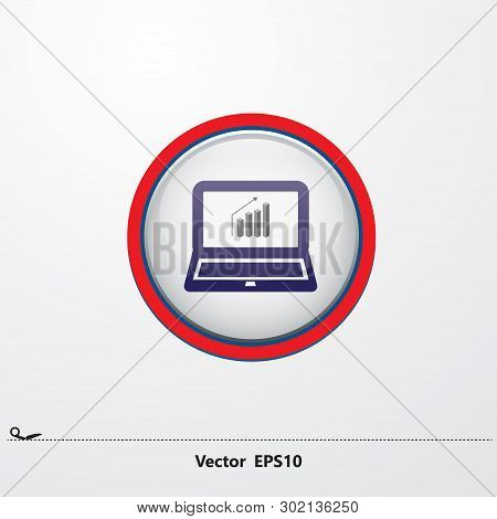 Table Line Chart In Blue Monitor In Circle Icon, Vector,red, Blue Circle, White Font, Blue Monitor